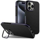 For iPhone 16 Pro Carbon Fiber Texture Lens Holder TPU Phone Case(Purple) - 1