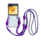 For Samsung Galaxy Z Flip5 TPU Macaron Hinge Phone Case with 3 in 1 Crossbody Rope(Purple) - 1