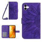 For Samsung Galaxy A07 5G Skin Feel Sun Flower Embossed Flip Leather Phone Case with Lanyard(Dark Purple) - 1