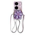 For Huawei P50 Pocket Colorful Woven Pattern 3D Yarn Flower Phone Case with Lanyard(Purple) - 1