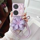 For Huawei P50 Pocket Colorful Woven Pattern 3D Yarn Flower Phone Case with Lanyard(Purple) - 2