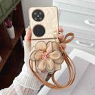 For Huawei P50 Pocket Colorful Woven Pattern 3D Yarn Flower Phone Case with Lanyard(Orange) - 2