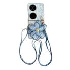 For Huawei P50 Pocket Colorful Woven Pattern 3D Yarn Flower Phone Case with Lanyard(Blue) - 1