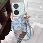 For Huawei P50 Pocket Colorful Woven Pattern 3D Yarn Flower Phone Case with Lanyard(Blue) - 2