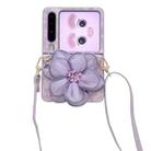 For Huawei Pura X Colorful Woven Pattern 3D Yarn Flower Phone Case with Lanyard(Purple) - 1