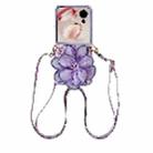 For Honor Magic V Flip Colorful Woven Pattern 3D Yarn Flower Phone Case with Lanyard(Purple) - 1