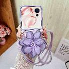 For Honor Magic V Flip Colorful Woven Pattern 3D Yarn Flower Phone Case with Lanyard(Purple) - 2