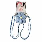 For Honor Magic V Flip Colorful Woven Pattern 3D Yarn Flower Phone Case with Lanyard(Blue) - 1