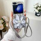 For Samsung Galaxy Z Flip5 Colorful Woven Pattern 3D Yarn Flower Phone Case with Lanyard(White) - 2