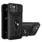 For iPhone 15 Plus Sliding Camshield TPU+PC Phone Case with Card Slot(Black) - 1