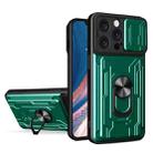 For iPhone 16 Pro Max Sliding Camshield TPU+PC Phone Case with Card Slot(Dark Green) - 1