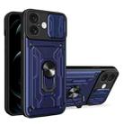 For iPhone 16 Plus Sliding Camshield TPU+PC Phone Case with Card Slot(Blue) - 1