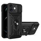 For iPhone 16 Plus Sliding Camshield TPU+PC Phone Case with Card Slot(Black) - 1