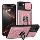 For iPhone 16e Sliding Camshield TPU+PC Phone Case with Card Slot(Rose Gold) - 1