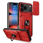 For iPhone 17 Pro Max Sliding Camshield TPU+PC Phone Case with Card Slot(Red) - 1