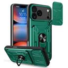 For iPhone 17 Pro Max Sliding Camshield TPU+PC Phone Case with Card Slot(Dark Green) - 1