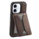 For iPhone 16 Plus Denior D18 Skin Feel Rotating Holder MagSafe Detachable Card Slot Phone Case(Brown) - 1