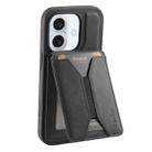 For iPhone 16 Plus Denior D18 Skin Feel Rotating Holder MagSafe Detachable Card Slot Phone Case(Black) - 1