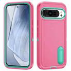 For Google Pixel 9 Pro Rugged PC + Silicone Phone Case with Holder(Rose Red+Light Green) - 1