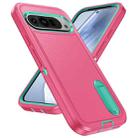 For Google Pixel 9 Pro Rugged PC + Silicone Phone Case with Holder(Rose Red+Light Green) - 2