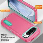 For Google Pixel 9 Pro Rugged PC + Silicone Phone Case with Holder(Rose Red+Light Green) - 3