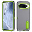 For Google Pixel 9 Pro Rugged PC + Silicone Phone Case with Holder(Grey+Fresh Green) - 1