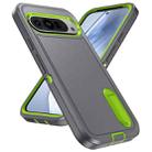 For Google Pixel 9 Pro Rugged PC + Silicone Phone Case with Holder(Grey+Fresh Green) - 2