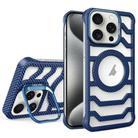 For iPhone 15 Pro Max Borderless Carbon Fiber Lens Protection Bracket MagSafe Phone Case(Blue) - 1