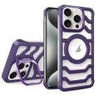 For iPhone 15 Pro Max Borderless Carbon Fiber Lens Protection Bracket MagSafe Phone Case(Purple) - 1