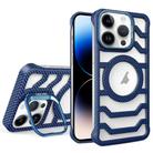 For iPhone 14 Pro Borderless Carbon Fiber Lens Protection Bracket MagSafe Phone Case(Blue) - 1