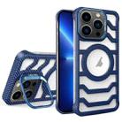 For iPhone 13 Pro Borderless Carbon Fiber Lens Protection Bracket MagSafe Phone Case(Blue) - 1