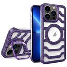 For iPhone 13 Pro Borderless Carbon Fiber Lens Protection Bracket MagSafe Phone Case(Purple) - 1