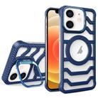 For iPhone 12 Borderless Carbon Fiber Lens Protection Bracket MagSafe Phone Case(Blue) - 1