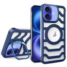 For iPhone 16 Plus Borderless Carbon Fiber Lens Protection Bracket MagSafe Phone Case(Blue) - 1