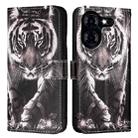 For Tecno Pova 5 4G Colored Drawing Pattern Plain Weave Leather Phone Case(Black And White Tiger) - 2