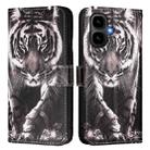 For Tecno Pop 10 Colored Drawing Pattern Plain Weave Leather Phone Case(Black And White Tiger) - 2