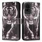 For TCL 50 LE 5G Colored Drawing Pattern Plain Weave Leather Phone Case(Black And White Tiger) - 2