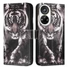 For ZTE Blade V40s   Colored Drawing Pattern Plain Weave Leather Phone Case(Black And White Tiger) - 2