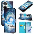 For ZTE Blade V40s   Colored Drawing Pattern Plain Weave Leather Phone Case(Waves And Sun) - 1