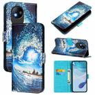 For ZTE Blade A35 Lite / A35 Core Colored Drawing Pattern Plain Weave Leather Phone Case(Waves And Sun) - 1