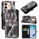 For vivo Y28 4G Colored Drawing Pattern Plain Weave Leather Phone Case(Black And White Tiger) - 1