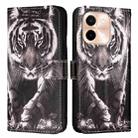 For vivo Y28 4G Colored Drawing Pattern Plain Weave Leather Phone Case(Black And White Tiger) - 2