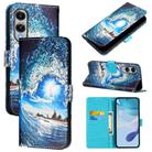 For Samsung Galaxy S25 Edge 5G Colored Drawing Pattern Plain Weave Leather Phone Case(Waves And Sun) - 1