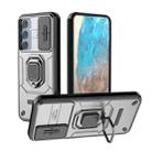 For Samsung Galaxy M35 Sliding Camshield TPU + PC Shockproof Phone Case with Holder(Grey) - 1