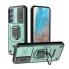 For Samsung Galaxy M35 Sliding Camshield TPU + PC Shockproof Phone Case with Holder(Green) - 1