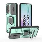 For Samsung Galaxy M56 5G Sliding Camshield TPU + PC Shockproof Phone Case with Holder(Green) - 1