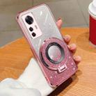 For Xiaomi 12T Pro Plated Gradient Glitter Round Holder TPU Phone Case(Pink) - 1
