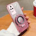 For Redmi K40S Plated Gradient Glitter Round Holder TPU Phone Case(Pink) - 1