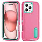 For iPhone 16 Pro Max Rugged PC + Silicone Phone Case with Holder(Rose Red+Light Green) - 1