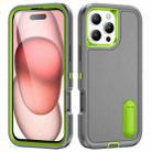 For iPhone 16 Pro Max Rugged PC + Silicone Phone Case with Holder(Grey+Fresh Green) - 1